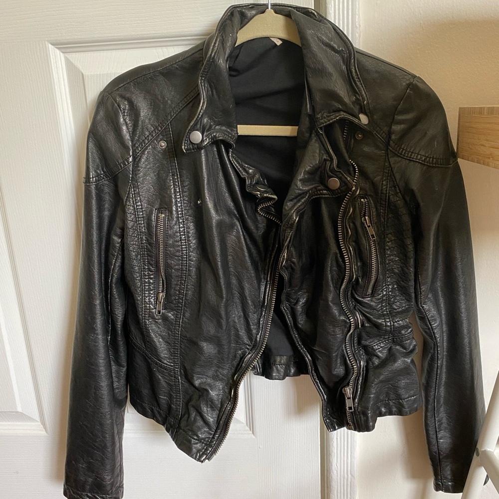Black free people leather jacket